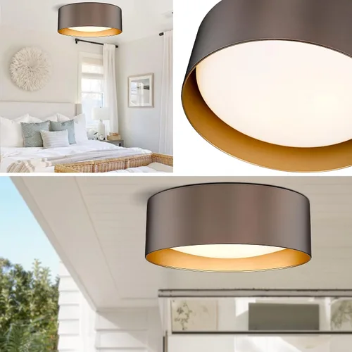 Miniatura 8 de Casia Luces de techo empotradas para dormitorio, montaje empotrado cerca del techo en acabado de metal de bronce aceitado con vidrio esmerilado