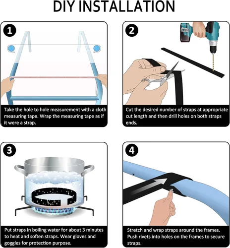 Miniatura 5 de Kit de correas de vinilo Lumpro para reparación de sillas de patio de 2 pulgadas de ancho, 10 pies de largo, correas de repuesto + 10 remaches
