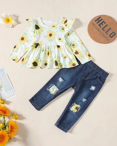 Miniatura 2 de Conjunto de ropa para bebé niña con volantes y manga larga y pantalones para niña pequeña para otoño e invierno, 9M-4T