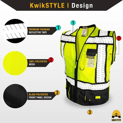 Miniatura 2 de KwikSafety - Chaleco de seguridad SHERIFF & SPECIALIST [Bolsillos de uso múltiple] Chaleco reflectante Clase 2 ANSI OSHA para hombres