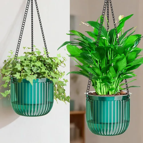 Miniatura 11 de Halatool Paquete de 2 macetas colgantes de riego automático para plantas de interior, macetas colgantes de 6.5 pulgadas al aire libre con 2 cadenas