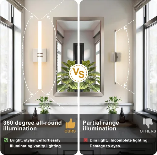 Miniatura 4 de Lámparas de baño, níquel cepillado de 18 W, LED de 360 °, iluminación completa, moderna aplique de pared lámpara de tocador con 5
