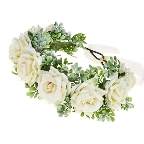 Miniatura 38 de Vividsun Corona floral de hoja verde para boda, corona de flores nupciales, accesorios de maternidad para fotos (A blanco)