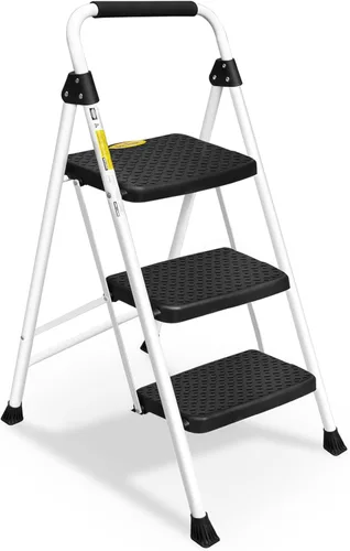 Miniatura 11 de HBTower Escalera de escalones. Taburete plegable con escalón ancho antideslizante, escalera de acero resistente, con un práctico pasamanos, ligera
