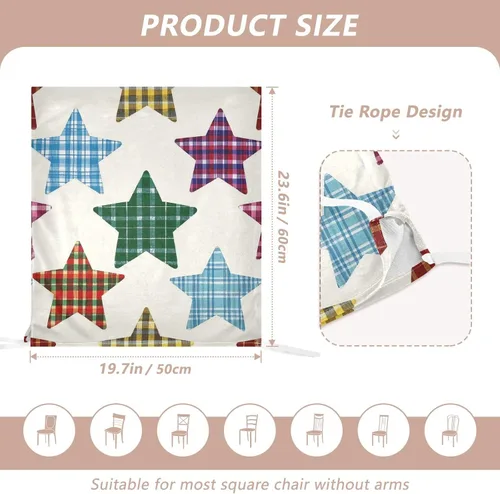 Miniatura 3 de Cartoon Checkered Plaid Star Beige Decorative Chair Cover for Dorm Desk Chair for Wedding Banquets Soft 19.7x23.6in Chair Slipcovers Covers
