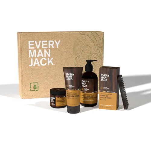 Miniatura 10 de Every Man Jack Beard Essentials Set de regalo para hombres, rutina completa con 5 elementos esenciales de tamaño completo, aroma de sándalo, lavado