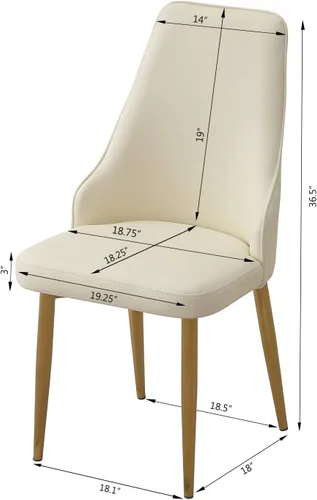 Miniatura 8 de Montary Juego de 2 sillas de comedor, modernas sillas de piel sintética color blanco crema con patas de metal dorado y respaldo ergonómico para sala