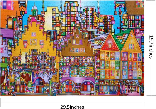 Miniatura 3 de Bgraamiens Puzzle-City Street-1000 Piezas Creativo Colorido Ciudad Vista Calle Rompecabezas Rompecabezas Color Challenge Puzzle