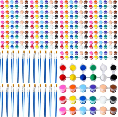 Paquete de 25 mini pintura acrílica, 350 piezas de kit de pintura para niños, tiras de almacenamiento de tiras de 12 colores, tiras de pinturas