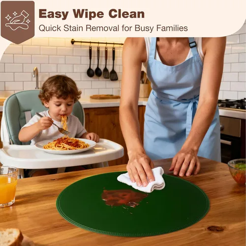 Miniatura 3 de Round Vinyl Beige Placemats Set of 6, Faux Leather Waterproof Wipeable Heat Resistant Place Mats, Washable Table Mats for Halloween, Thanksgiving &