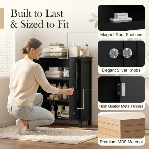 Miniatura 5 de SUPER DEAL Armario de almacenamiento moderno para el suelo del baño con estante ajustable y doble puerta a prueba de óxido, para sala de estar