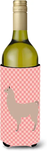 Caroline's Treasures BB7916LITERK Llama Pink Check Botella de vino Hugger Botella Enfriador Manga Hugger Abrazador Lavable a Máquina Aislante