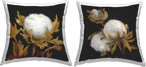 Stupell Industries Liz Jardine - Juego de 2 almohadas de algodón con diseño de flores vintage oscuras, 18 x 18 pulgadas, color negro
