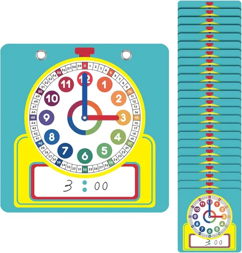 Miniatura 7 de Junkin Kit de reloj de enseñanza de 25 piezas, relojes de aprendizaje para niños, tiempo de aprendizaje con superficie borrable para suministros