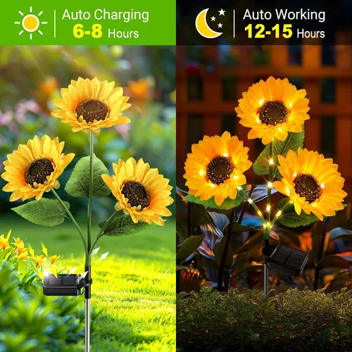 Miniatura 5 de KOOPER Luces solares para decoración de jardín al aire libre, paquete de 3 luces solares mejoradas para jardín con 9 luces de girasol más grandes