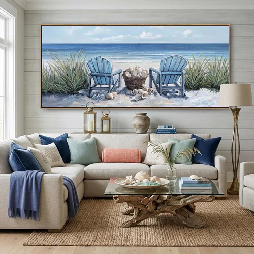 Miniatura 2 de HGUAOA Coastal Wall Art - Large Landscape Wall Pictures for Living Room, Bedroom Pictures, Ocean Beach Artwork, Blue Above Bed Decor, Coastal