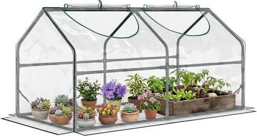 Miniatura 10 de Outsunny Invernadero portátil de 6' x 3' x 3', invernadero de jardín con 2 cubiertas de PE/plástico, marco de acero y 2 ventanas enrollables, verde