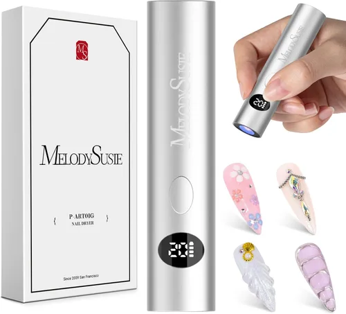 MelodySusie Lámpara de Uñas UV Portátil Inalámbrica con Pantalla LCD y Lente Óptica, P-Art01G Mini Luz LED UV Recargable Flash Cura Todos los Geles
