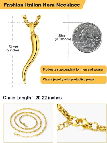 Miniatura 5 de U7 Colgante de cuerno italiano para hombres y mujeres, acero inoxidablenegrooro de 18 quilates, joyería de protección de talismán amuleto