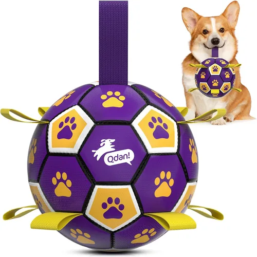 Miniatura 38 de QDAN Juguetes para perros, pelota de fútbol extragrande con correas, juguete de remolcador, juguete de agua, bolas duraderas para perros