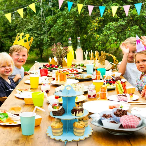 Miniatura 4 de Rocutus Soporte para cupcakes, 3 juegos de platos de postre de 3 niveles, mini pasteles, frutas, dulces, torre de exhibición de galletas, soporte