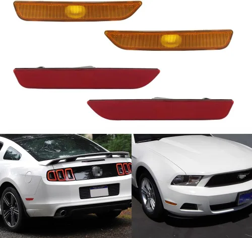 Miniatura 6 de Para Ford Mustang 2010, 2011, 2012, 2013, 2014 Luces de Marcador Lateral de Parachoques Delantero y Trasero, Luces LED Ámbar y Rojas, 4 piezas
