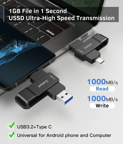 Miniatura 2 de Jostart - Unidad de estado sólido SSD portátil externa de 512 GB USB C de hasta 1000 MB/s USB 3.2 Gen 2 Dual-Drive Tipo C + USB A Unidad de pulgar