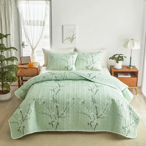 Miniatura 18 de Juego de edredón reversible de 3 piezas, cuadriculado blanco y gris, tamaño king 102 x 88 pulgadas, suave microfibra ligera, colcha de verano