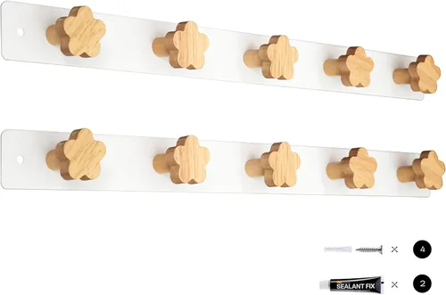 Miniatura 8 de Perchero para niños montado en la pared con ganchos, gancho para abrigos, colgador de mochila montado en la pared, toallero con 4 bonitos ganchos