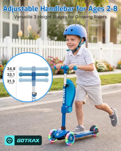 Miniatura 4 de Gotrax KS3 - Patinete para niños, ruedas iluminadas LED, manubrio de altura ajustable y asiento extraíble, cubierta antideslizante inclinada