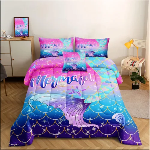 Miniatura 10 de ROWADALO DJT-GB5002-Juego de edredón de 5 piezas con brillo degradado azul con purpurina brillante, juego de ropa de cama de 5 piezas en una bolsa