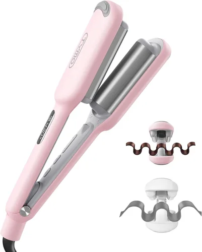 TYMO ROVY - Rizador de pelo iónico con 3 barriles de cerámica para mujeres, doble voltaje, antiquemaduras, fácil de usar, para crear ondas de playa,