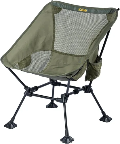 Miniatura 17 de iClimb Silla de camping ultraligera compacta plegable para playa con pies grandes antihundimiento y soporte de espalda con cuerda
