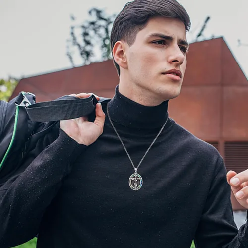 Miniatura 473 de Collar con colgante de plata de ley 925 con medalla de San Patrón, joyería religiosa para hombres y mujeres, con cadena de acero inoxidable 316L