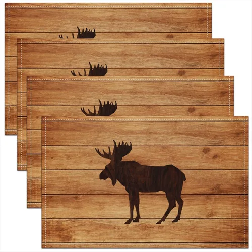 Miniatura 24 de Lodge - Juego de 4 manteles individuales de cabina con diseño de silueta de pino y oso gris, tapetes de cocina para mesa de comedor, animales