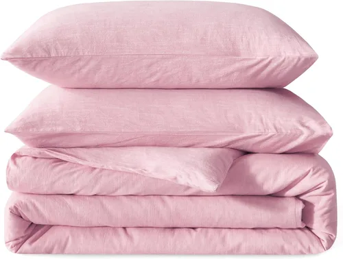 Miniatura 17 de BFS HOME Funda de edredón de lino tamaño King, mezcla de lino de algodón suave y transpirable, juego de ropa de cama de 3 piezas con 2 fundas