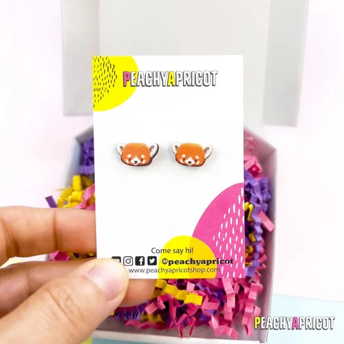 Miniatura 5 de PeachyApricot Lindos pendientes de panda rojo