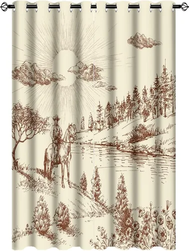 Miniatura 29 de Cortinas opacas retro de vaquero occidental para dormitorio, estilo rústico, cactus, salvaje oeste, vaquero, paseo, caballo, con ojales, aislamiento