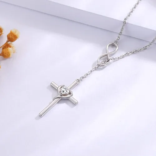 Miniatura 3 de Collar con colgante de cruz de amor de plata de ley 925 para mujer, regalo de joyería de cumpleaños cristiano