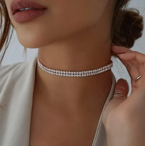 Miniatura 3 de Gargantilla de diamantes de imitación de plata brillante gargantilla de cristal pulsera de diamantes de imitación collar para mujer