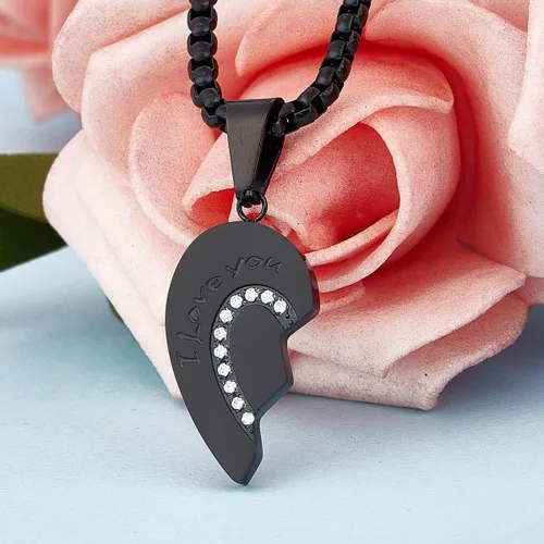 Miniatura 4 de Wolentty Pareja para él y ella collares de corazón roto colgantes con incrustaciones de piedra de circonio regalo de joyería para el día de San