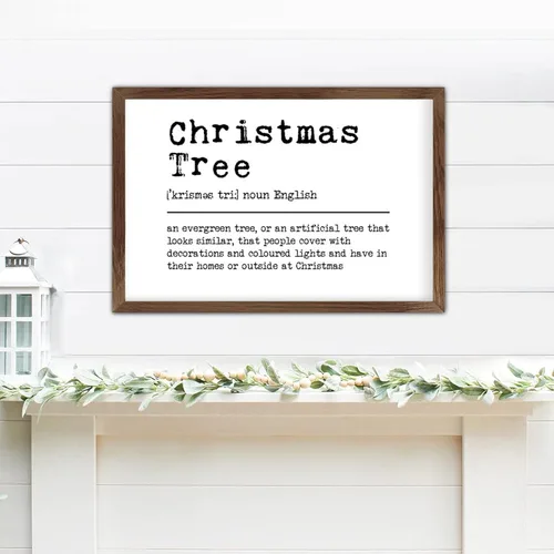 Family Lettering Frame Wood Signs Definitions Christmas Tree Vintage Wall Art Wood Frame Sign Encouragement Farmhouse Wood Sign for Home Door Window