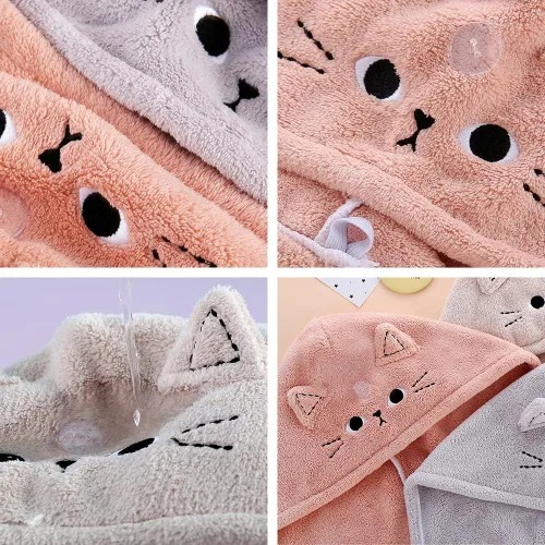 Miniatura 3 de Bonita toalla de pelo de microfibra con diseño de gato para niños, paquete de 3 toallas de secado rápido, turbante de pelo divertido con giro
