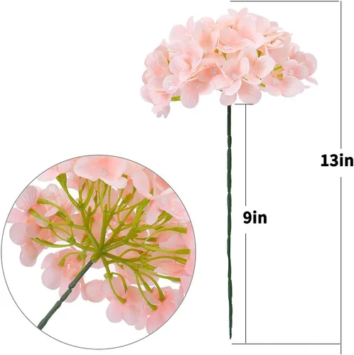 Miniatura 4 de Cabezas de hortensias de seda con tallos de flores artificiales para decoración del hogar, boda, paquete de 10 unidades (rosa melocotón)