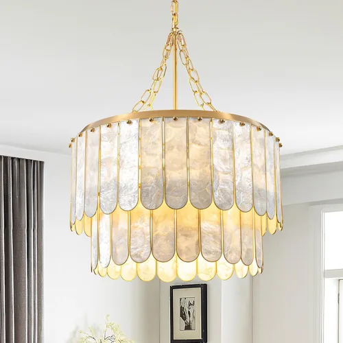 Moderno candelabro de 5 luces, lámpara colgante facetada de 2 niveles con marco de metal dorado, accesorio de iluminación E26 para comedor,