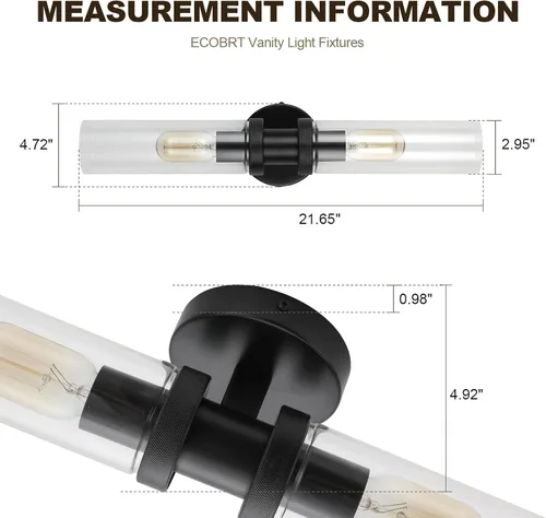Miniatura 4 de Lámpara de Tocador de 2 Luces Espejo Lateral Accesorios de Baño Estilo Granja Negro, E26 Lámparas de Pared para Dormitorio, Iluminación Industrial