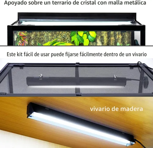 Miniatura 3 de REPTI ZOO Kit combinado de iluminación T5 HO UVB, Campana de terrario viene con lámpara Desert 10.0 UVB T5 (24W)