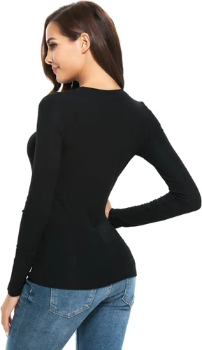 Miniatura 4 de Camiseta de manga larga para mujer, cuello redondo, rayón, ajustada, elástica, para mujer