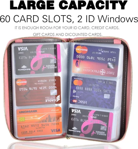Miniatura 3 de Easyoulife - Monedero de cuero con cremallera, billetera portatarjetas para mujer, bloqueo RFID