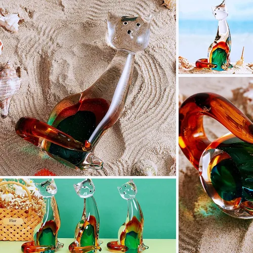 Miniatura 4 de EUSTUMA Adorno de figura de gato de vidrio soplado a mano, adorno de animal para decoración del hogar, colección de animales para regalo